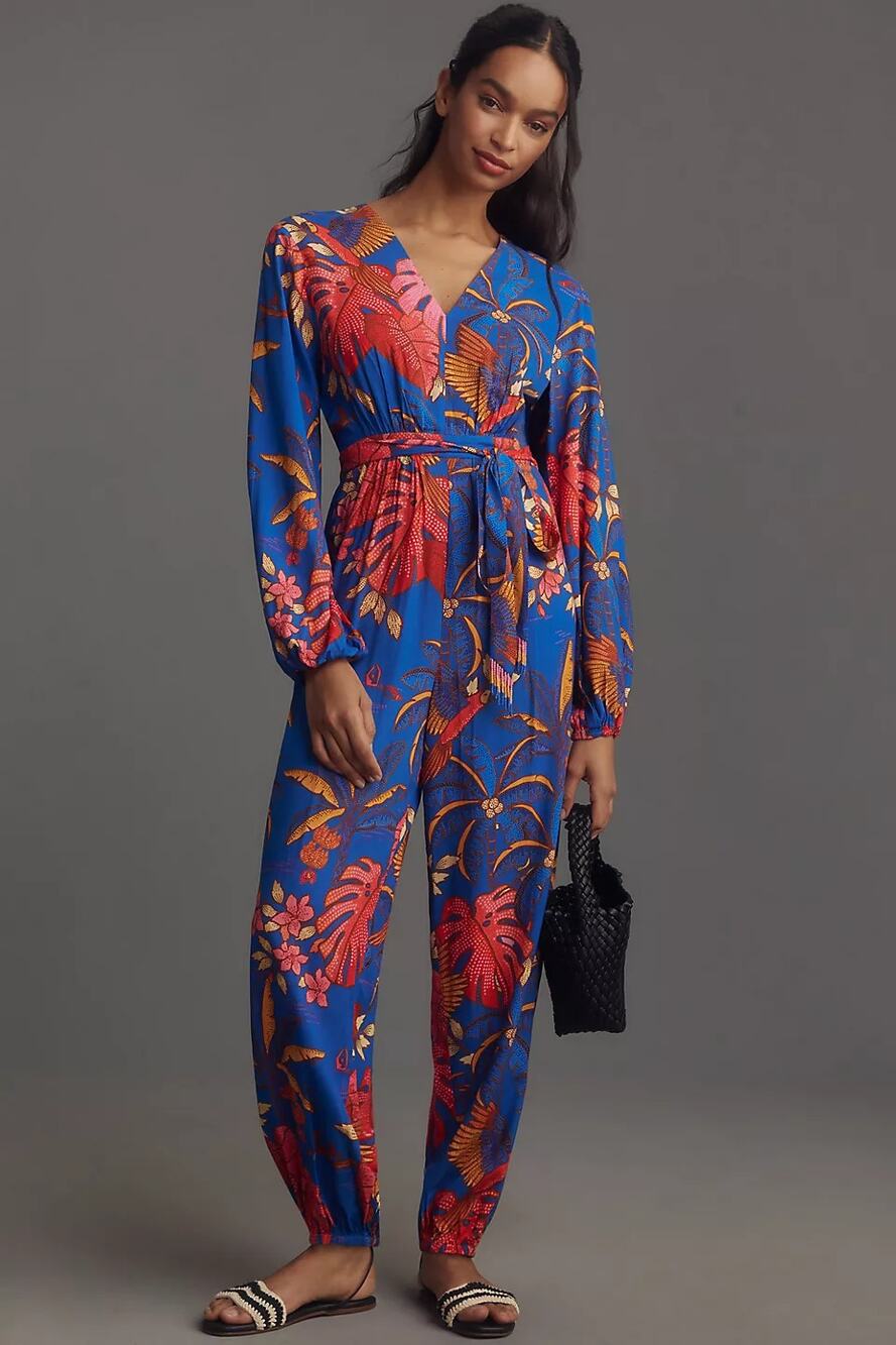 NWT Farm Rio x Anthropologie Tropical Jumpsuit Blue Size Medium